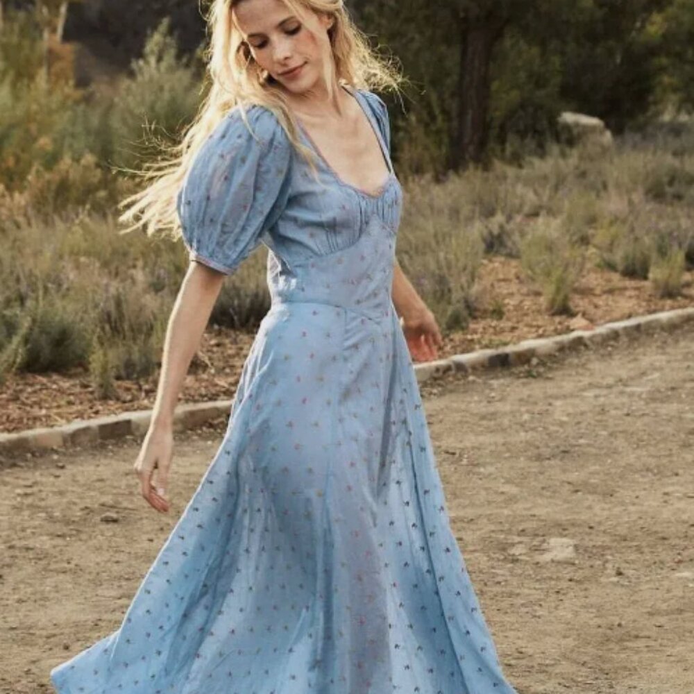 Doen Tetra Dress In Ciel Carnation Embroidery Size XXS